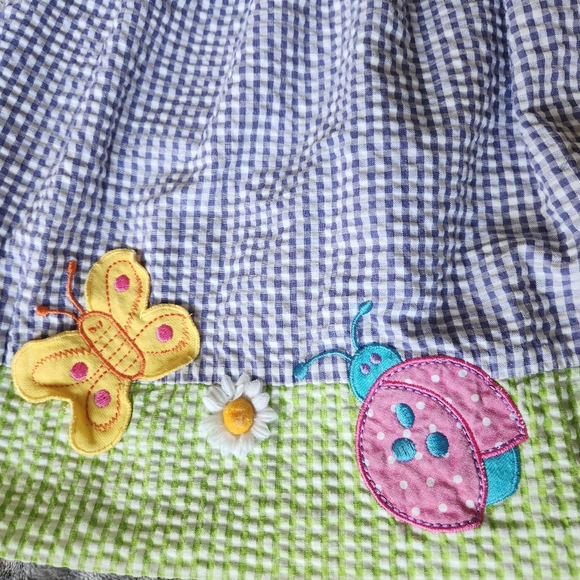 Vintage Rare Editions Girl's Embroidered Seersucker Dress, Green/Blue, Size: 4T - Picture 4 of 7